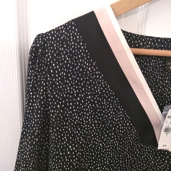 SET OF 2 NWT Express V Neck Neutral Blouses Micro Dot Floral Size S - Picture 3 of 15